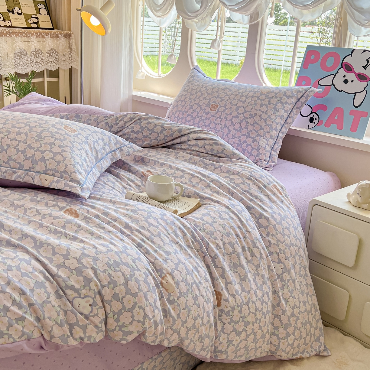 91家纺网 家纺一手货源 找家纺 韩后家纺 2025新款水洗棉印花系列四件套 轻颜-紫