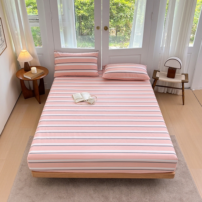 91家纺网 家纺一手货源 找家纺 青泽家纺 2025新款原棉老粗布床笠系列 时尚粉