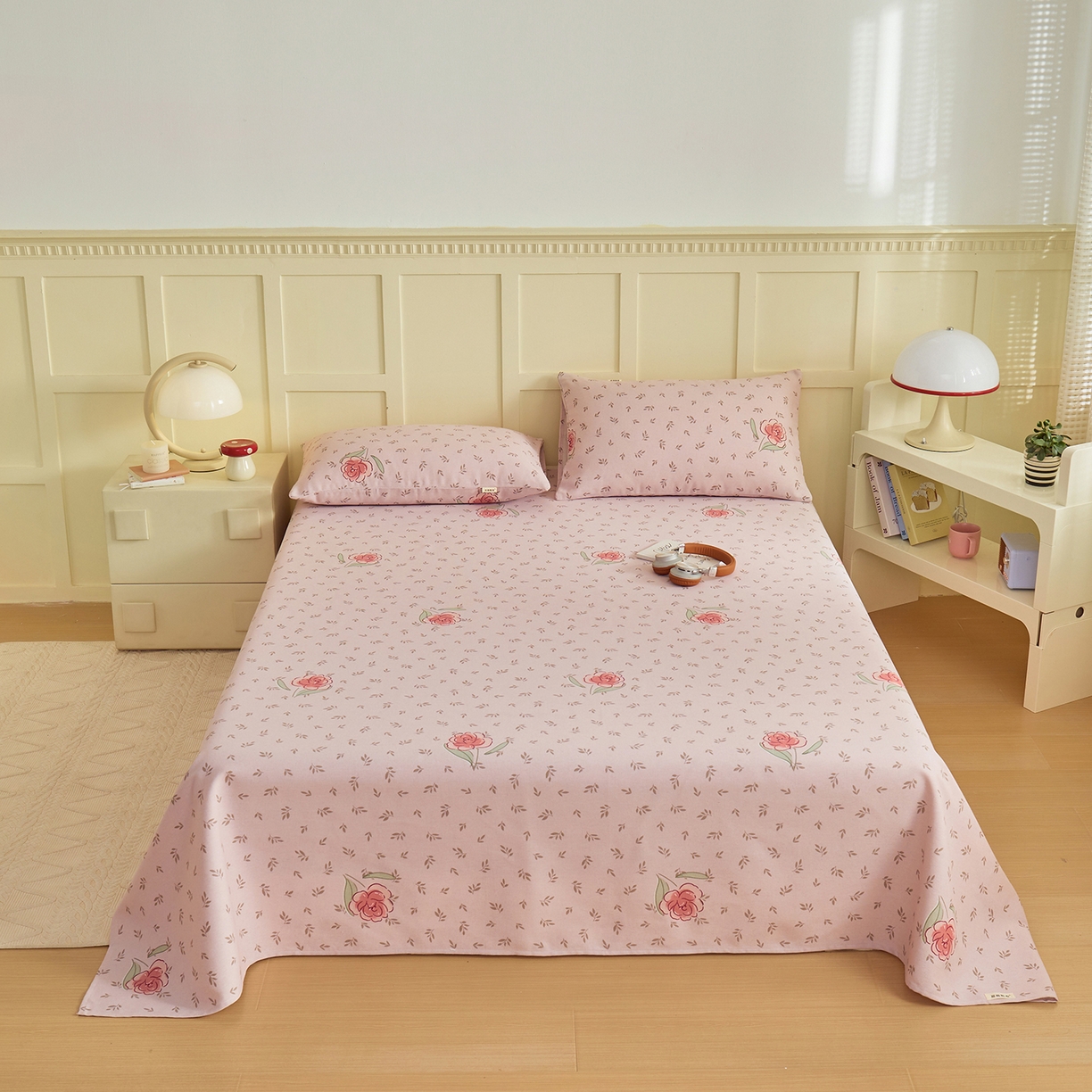 91家纺网 家纺一手货源 找家纺 青泽家纺 2025新款原棉标老粗布系列床单三件套 浪漫花语