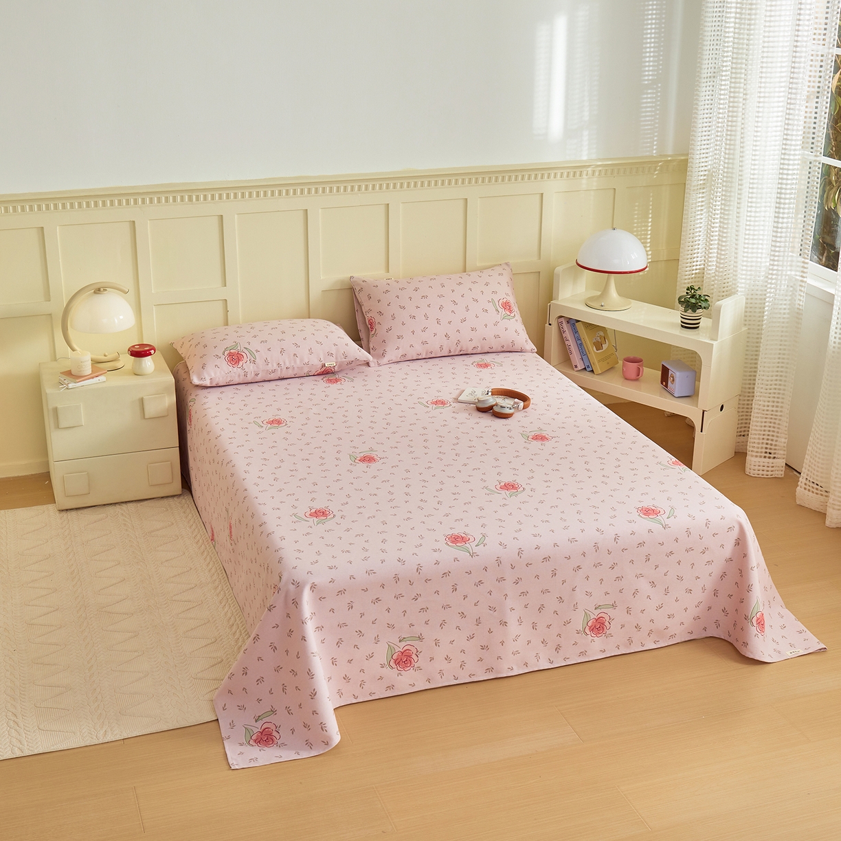 91家纺网 家纺一手货源 找家纺 青泽家纺 2025新款原棉标老粗布系列床单三件套 浪漫花语