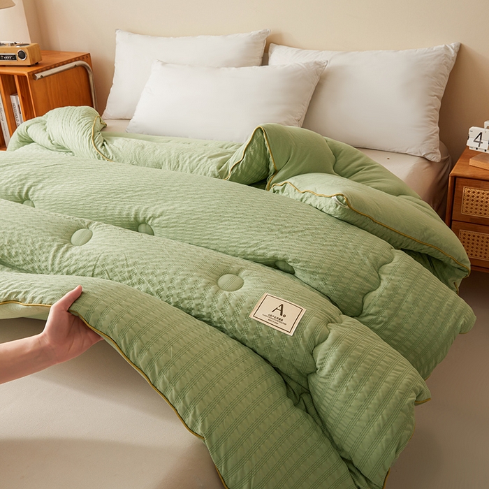 91家纺网 家纺一手货源 找家纺 欢乐季 2025新款7A抗菌A类双喷提花泡泡棉大豆被四季被+被芯（可以开发票—专票8个点） 仙踪绿