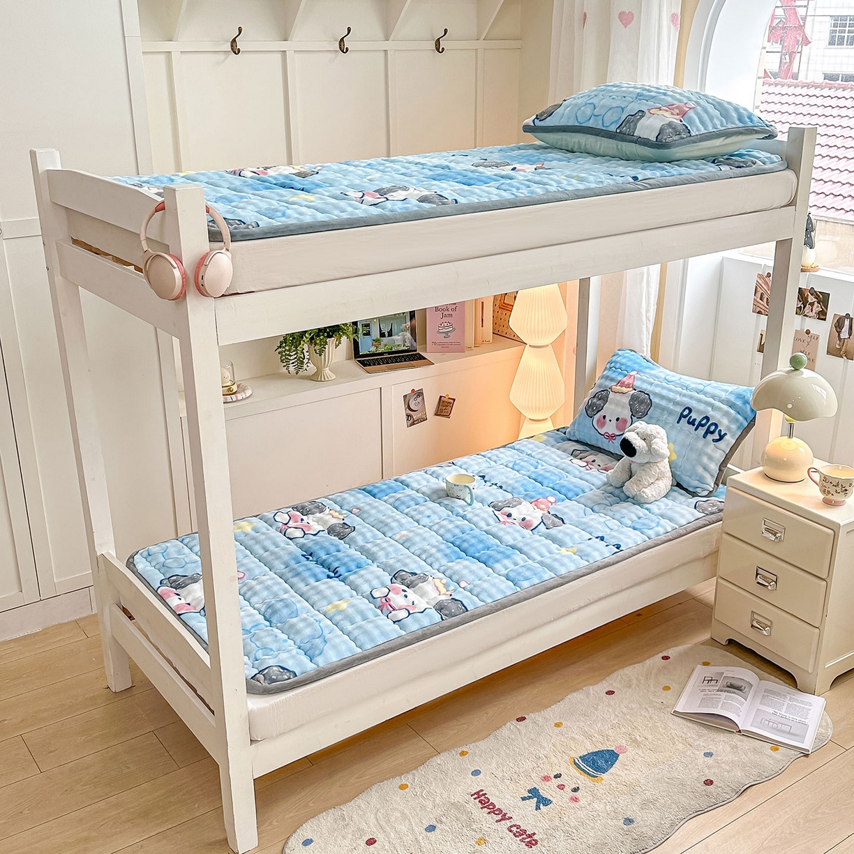 91家纺网 家纺一手货源 找家纺 眠势力 2025新款牛奶绒泡泡床褥加绒仿兔毛绒床褥子秋冬保暖珊瑚绒夹棉学生上下铺床护垫 趴趴狗