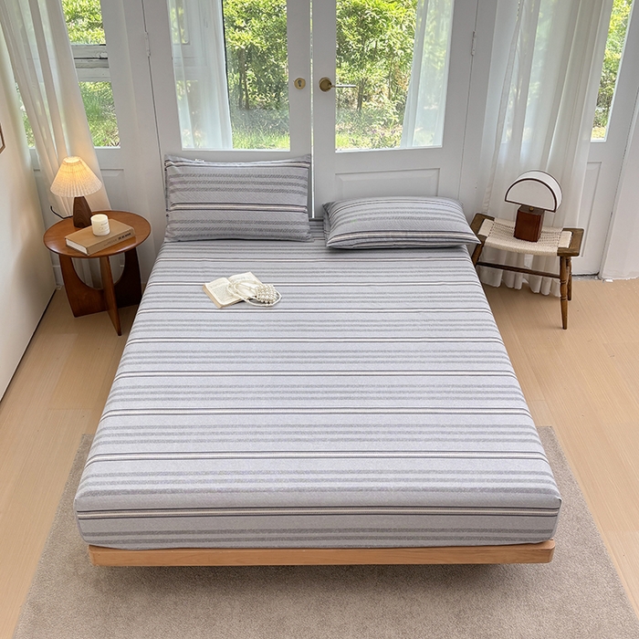 91家纺网 家纺一手货源 找家纺 青泽家纺 2025新款原棉老粗布床笠系列 时尚灰