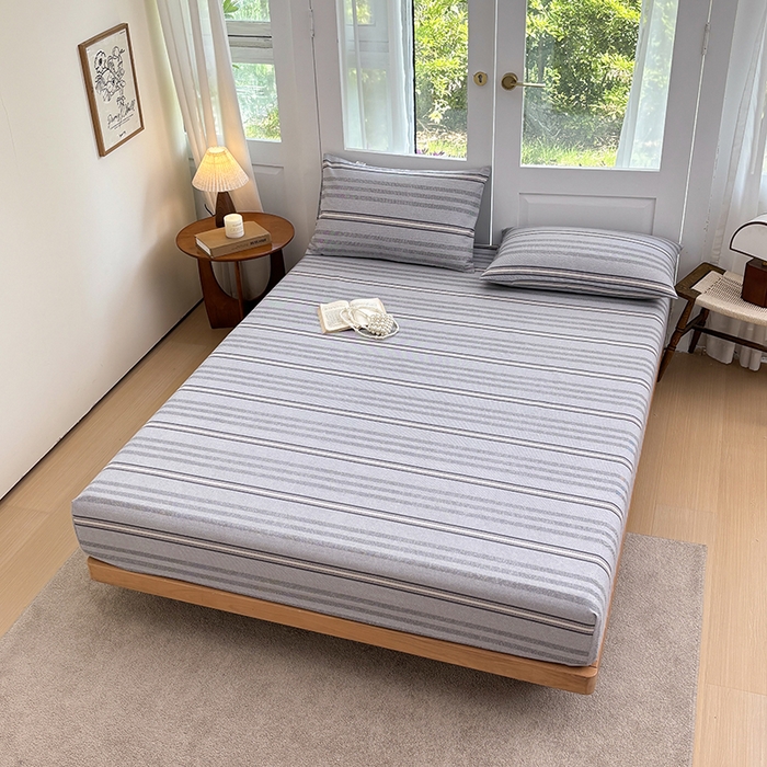 91家纺网 家纺一手货源 找家纺 青泽家纺 2025新款原棉老粗布床笠系列 时尚灰