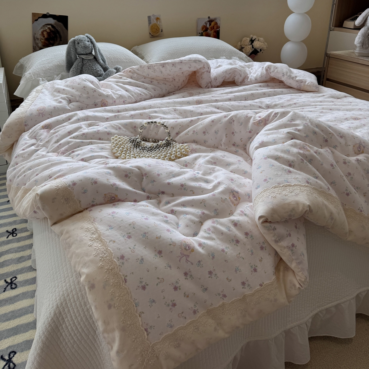 91家纺网 家纺一手货源 找家纺 一加一 2025新款A类全棉纯棉双层纱田园风懒人被冬被被子被芯（可水洗） 兰絮-粉