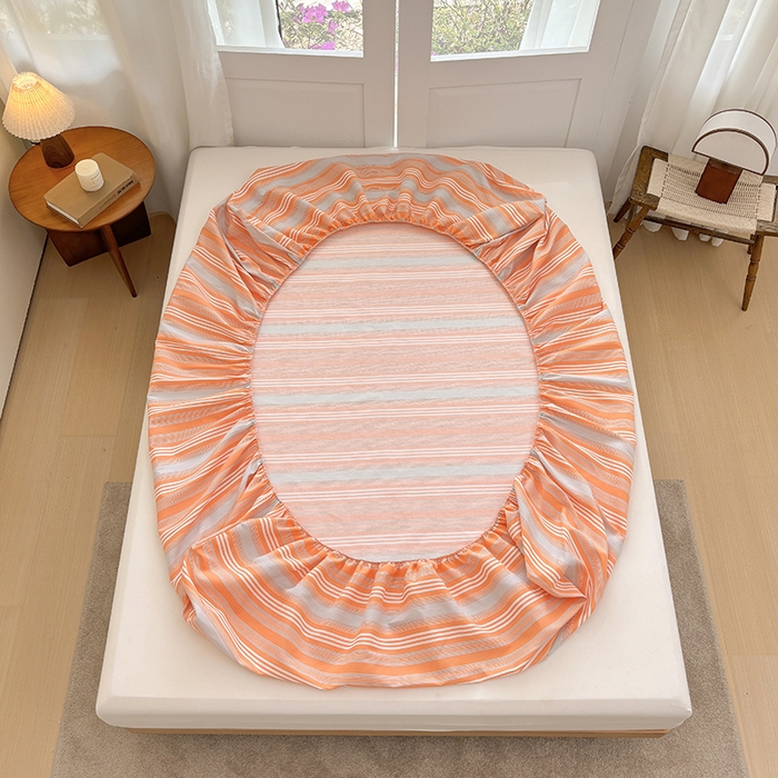 91家纺网 家纺一手货源 找家纺 青泽家纺 2025新款原棉老粗布床笠系列 时尚桔