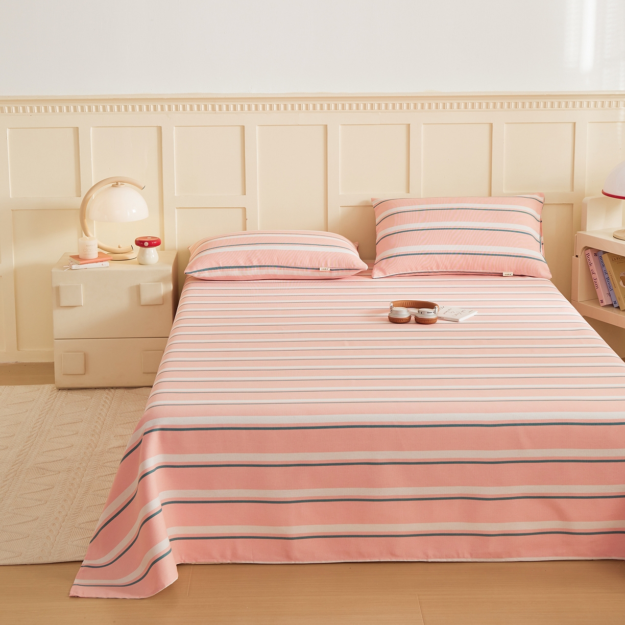 91家纺网 家纺一手货源 找家纺 青泽家纺 2025新款原棉标老粗布系列床单三件套 时尚粉