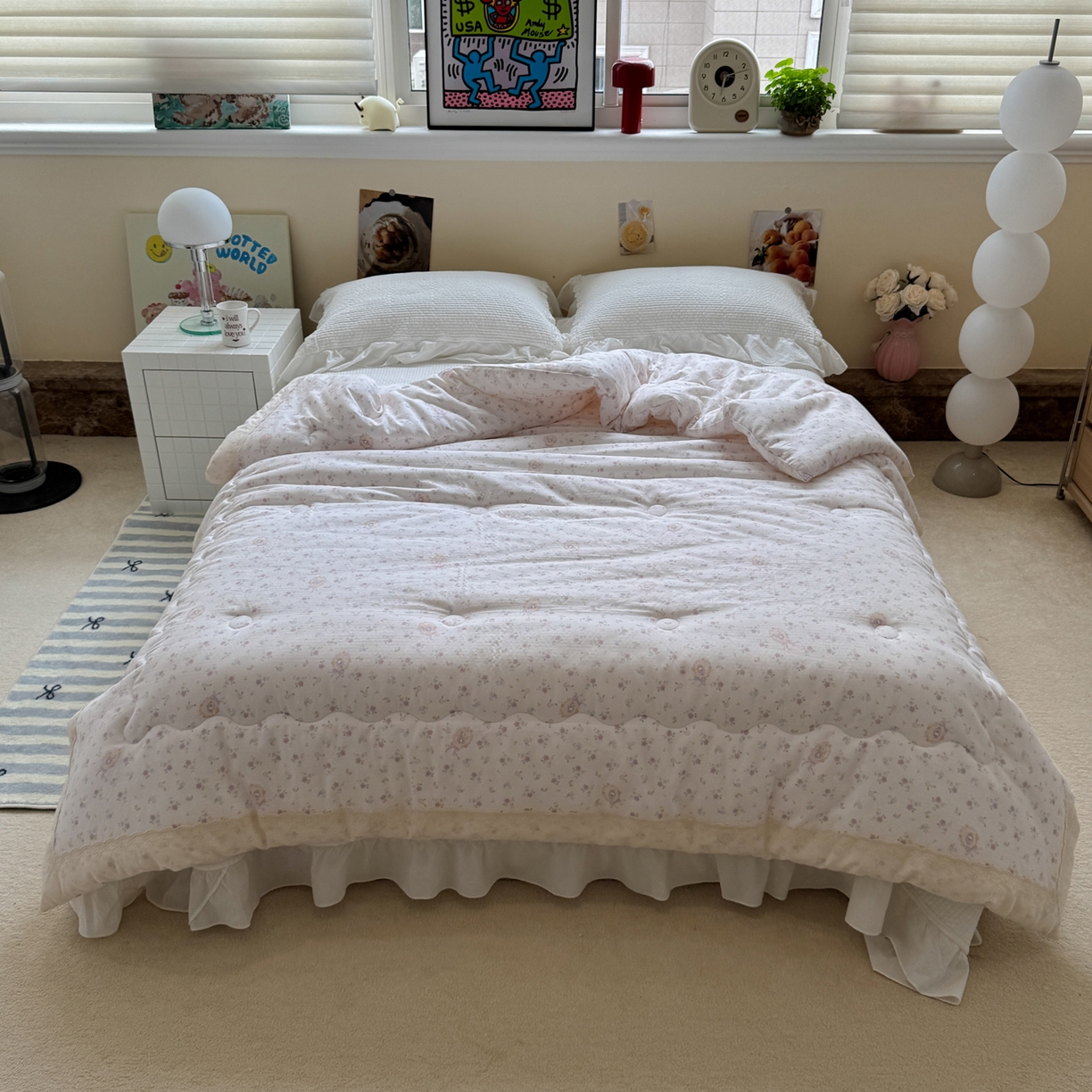 91家纺网 家纺一手货源 找家纺 一加一 2025新款A类全棉纯棉双层纱田园风懒人被冬被被子被芯（可水洗） 兰絮-粉