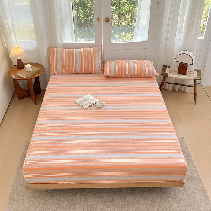 91家纺网 家纺一手货源 找家纺 青泽家纺 2025新款原棉老粗布床笠系列 时尚桔