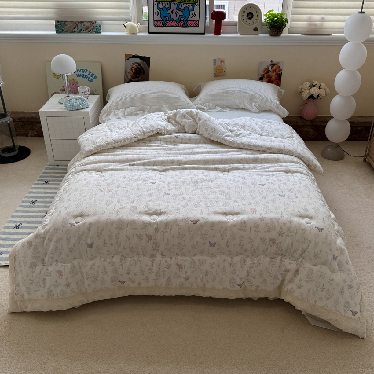 91家纺网 家纺一手货源 找家纺 一加一 2025新款A类全棉纯棉双层纱田园风懒人被冬被被子被芯（可水洗） 画棠春