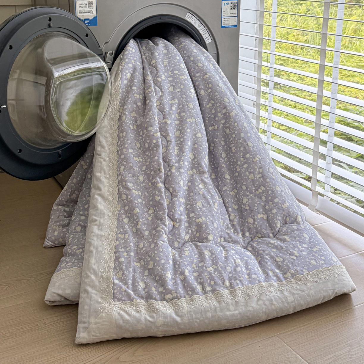 91家纺网 家纺一手货源 找家纺 一加一 2025新款A类全棉纯棉双层纱田园风懒人被冬被被子被芯（可水洗） 梦醒花间-灰