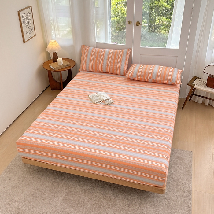 91家纺网 家纺一手货源 找家纺 青泽家纺 2025新款原棉老粗布床笠系列 时尚桔