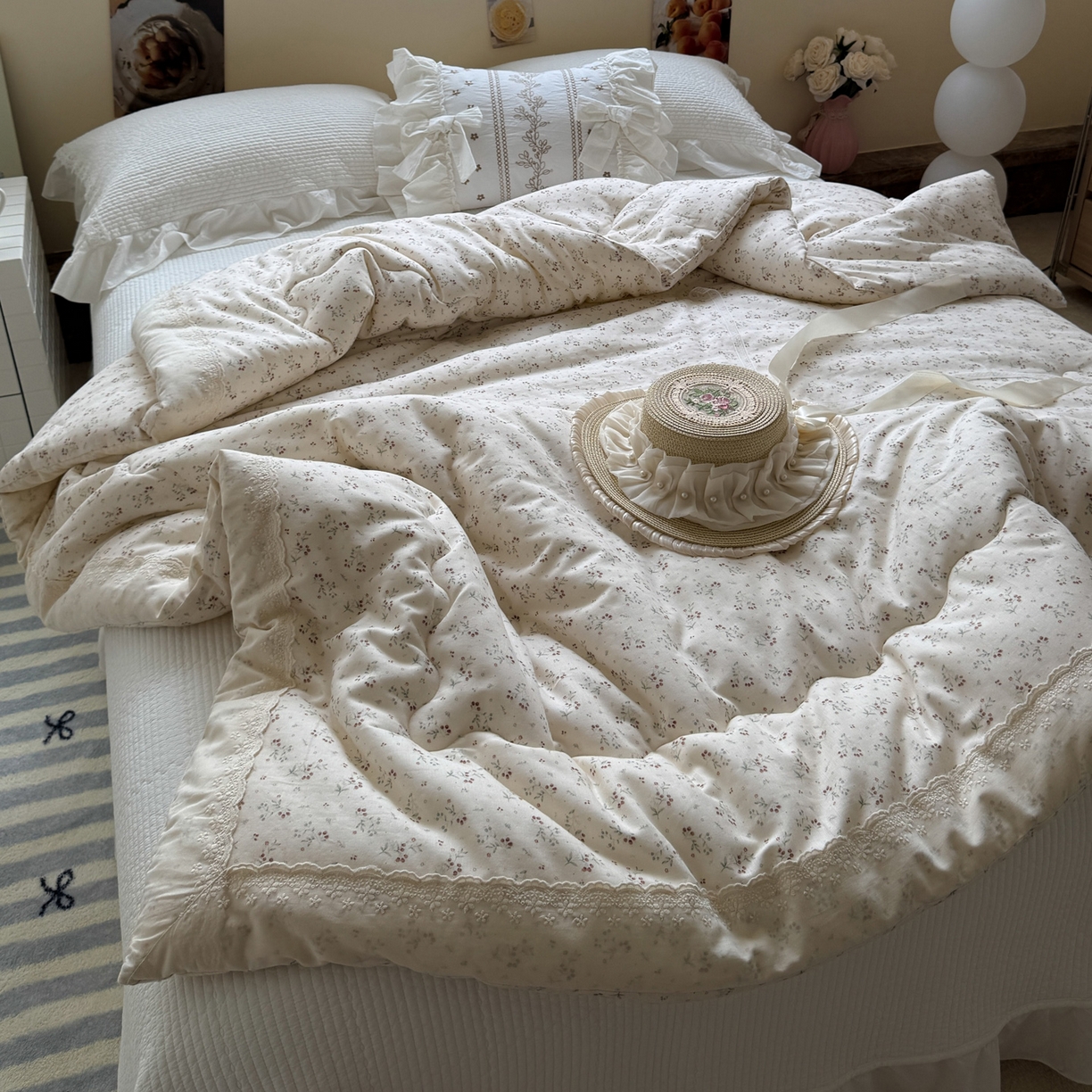 91家纺网 家纺一手货源 找家纺 一加一 2025新款A类全棉纯棉双层纱田园风懒人被冬被被子被芯（可水洗） 果然花香