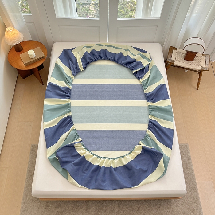 91家纺网 家纺一手货源 找家纺 青泽家纺 2025新款原棉老粗布床笠系列 时尚蓝