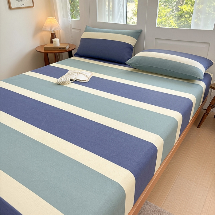 91家纺网 家纺一手货源 找家纺 青泽家纺 2025新款原棉老粗布床笠系列 时尚蓝