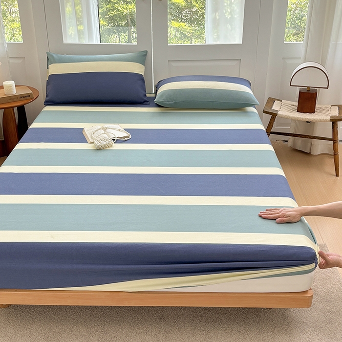 91家纺网 家纺一手货源 找家纺 青泽家纺 2025新款原棉老粗布床笠系列 时尚蓝