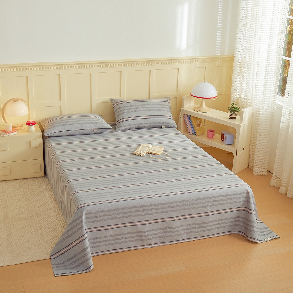 91家纺网 家纺一手货源 找家纺 青泽家纺 2025新款原棉标老粗布系列床单三件套 时尚灰