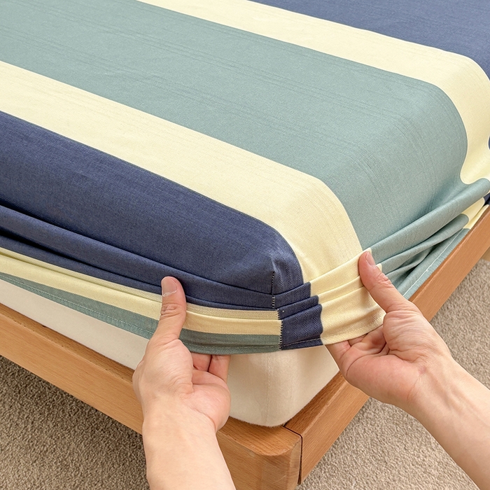 91家纺网 家纺一手货源 找家纺 青泽家纺 2025新款原棉老粗布床笠系列 时尚蓝