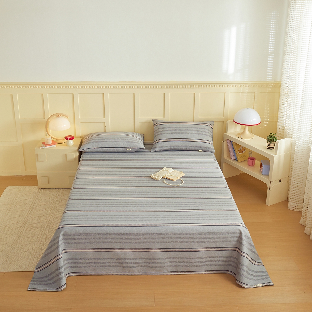 91家纺网 家纺一手货源 找家纺 青泽家纺 2025新款原棉标老粗布系列床单三件套 时尚灰