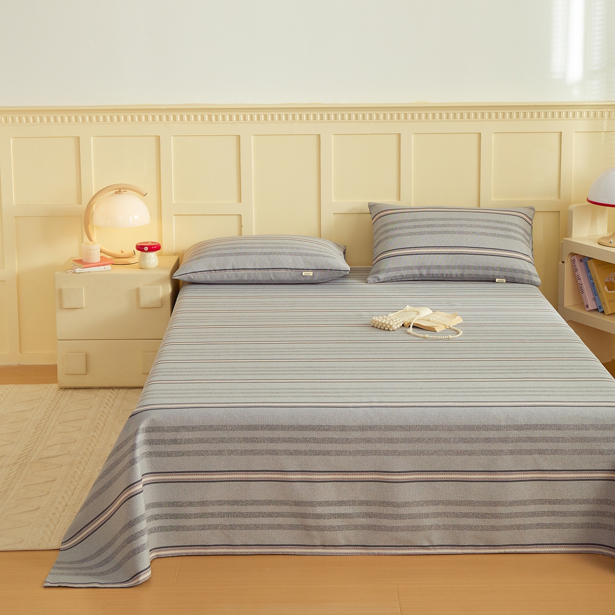 91家纺网 家纺一手货源 找家纺 青泽家纺 2025新款原棉标老粗布系列床单三件套 时尚灰