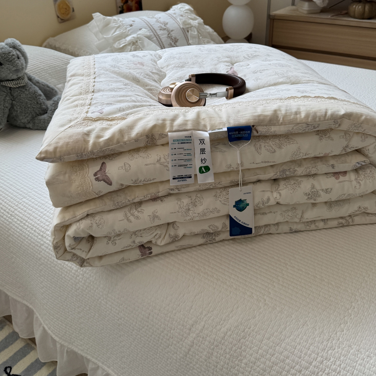 91家纺网 家纺一手货源 找家纺 一加一 2025新款A类全棉纯棉双层纱田园风懒人被冬被被子被芯（可水洗） 画棠春