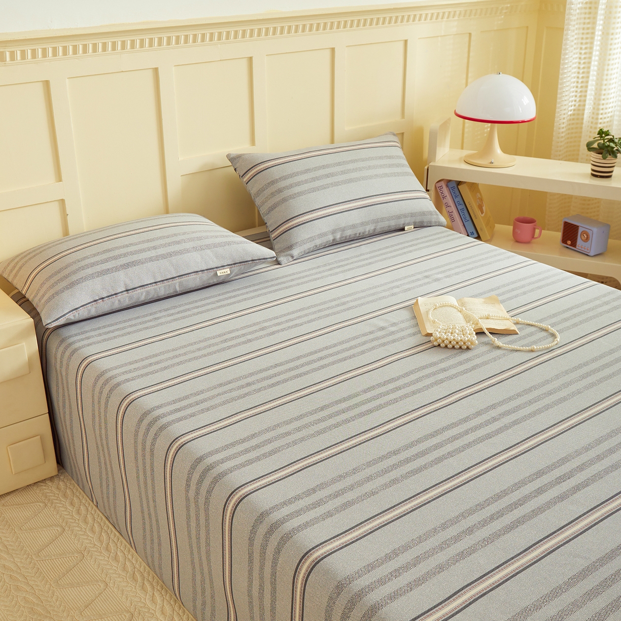 91家纺网 家纺一手货源 找家纺 青泽家纺 2025新款原棉标老粗布系列床单三件套 时尚灰