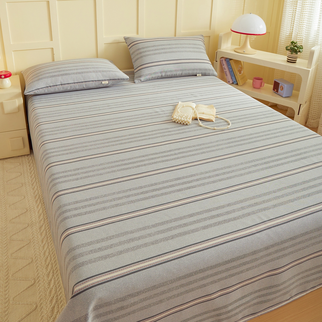 91家纺网 家纺一手货源 找家纺 青泽家纺 2025新款原棉标老粗布系列床单三件套 时尚灰