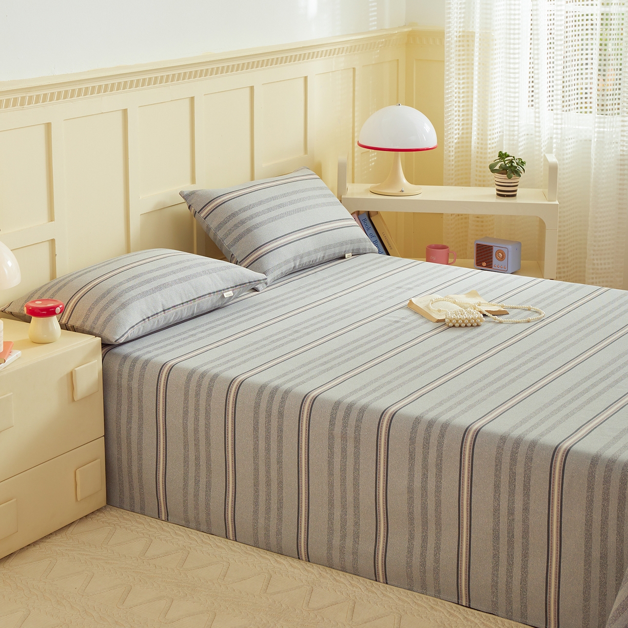 91家纺网 家纺一手货源 找家纺 青泽家纺 2025新款原棉标老粗布系列床单三件套 时尚灰