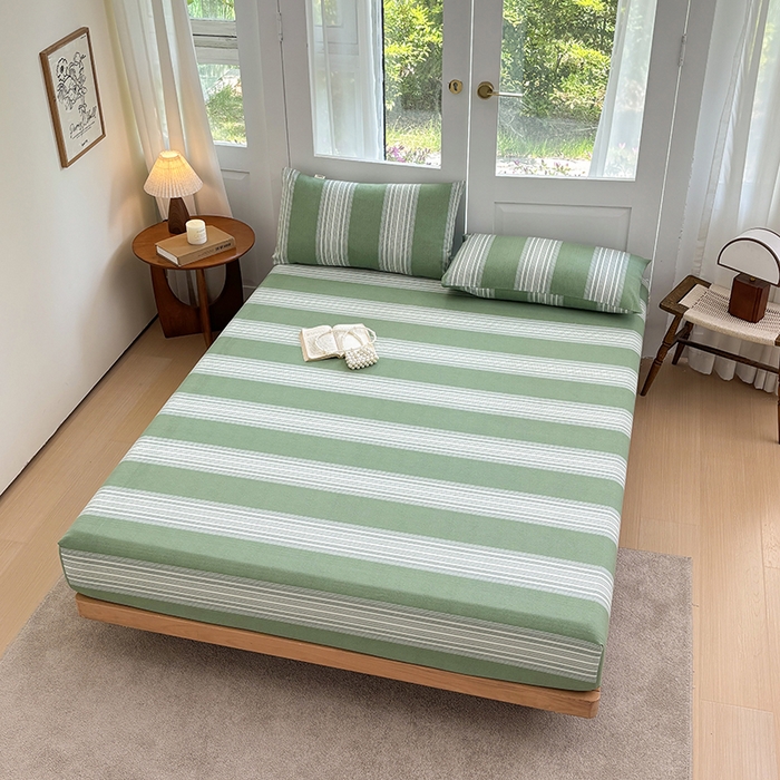 91家纺网 家纺一手货源 找家纺 青泽家纺 2025新款原棉老粗布床笠系列 时尚绿