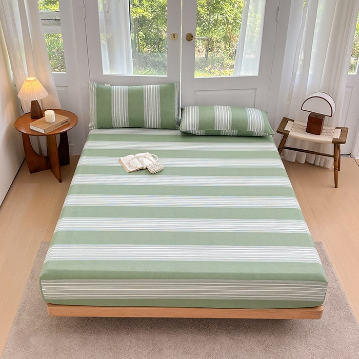 91家纺网 家纺一手货源 找家纺 青泽家纺 2025新款原棉老粗布床笠系列 时尚绿