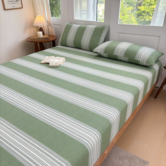 91家纺网 家纺一手货源 找家纺 青泽家纺 2025新款原棉老粗布床笠系列 时尚绿