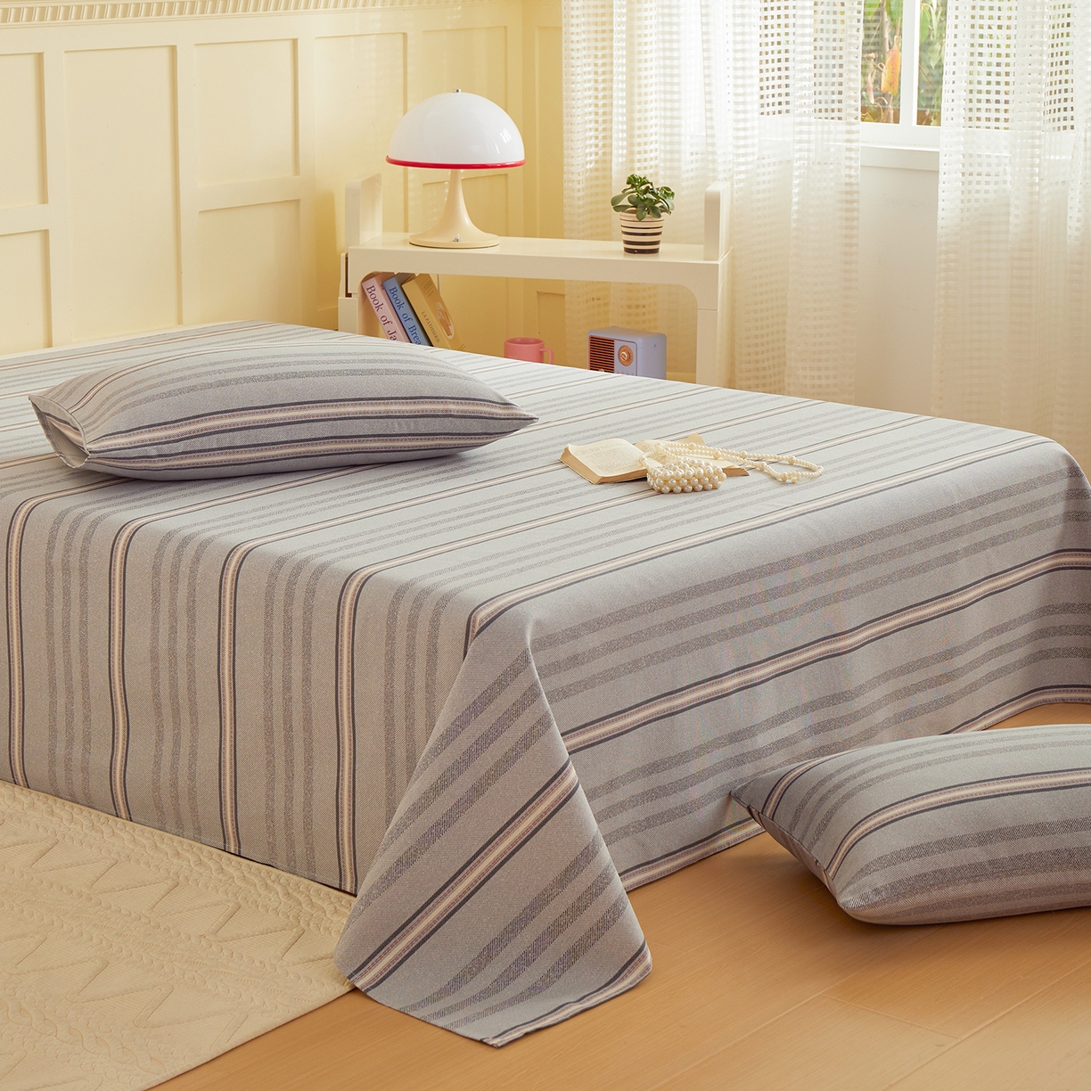 91家纺网 家纺一手货源 找家纺 青泽家纺 2025新款原棉标老粗布系列床单三件套 时尚灰