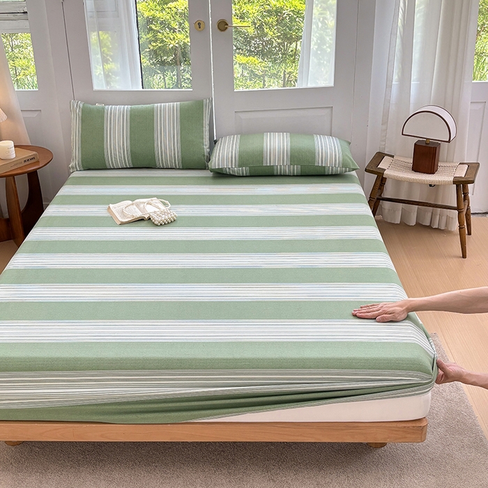 91家纺网 家纺一手货源 找家纺 青泽家纺 2025新款原棉老粗布床笠系列 时尚绿