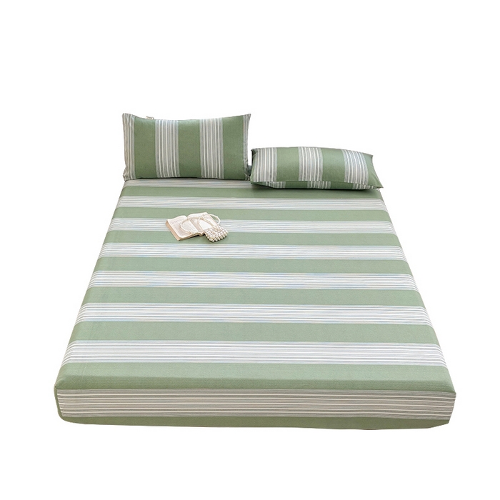 91家纺网 家纺一手货源 找家纺 青泽家纺 2025新款原棉老粗布床笠系列 时尚绿