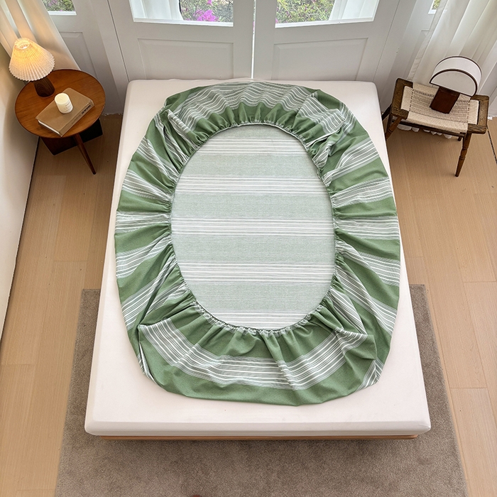 91家纺网 家纺一手货源 找家纺 青泽家纺 2025新款原棉老粗布床笠系列 时尚绿