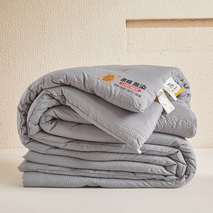 91家纺网 家纺一手货源 找家纺 欢乐季2025新款7A抗菌A类提花皱皱纱大豆纤维被四季被+被芯 高级灰
