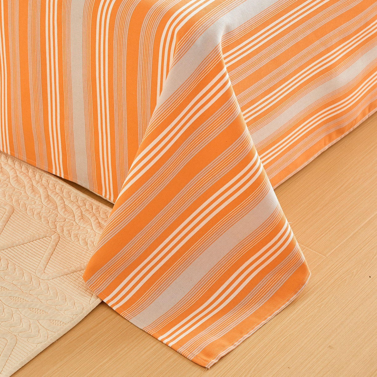 91家纺网 家纺一手货源 找家纺 青泽家纺 2025新款原棉标老粗布系列床单三件套 时尚橘