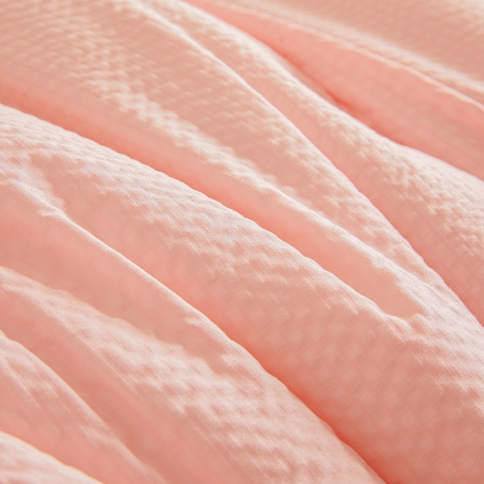 91家纺网 家纺一手货源 找家纺 欢乐季2025新款7A抗菌A类提花皱皱纱大豆纤维被四季被+被芯 蜜桃粉