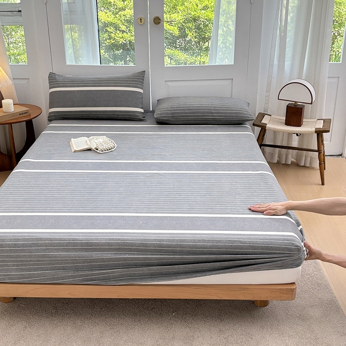 91家纺网 家纺一手货源 找家纺 青泽家纺 2025新款原棉老粗布床笠系列 时尚条格