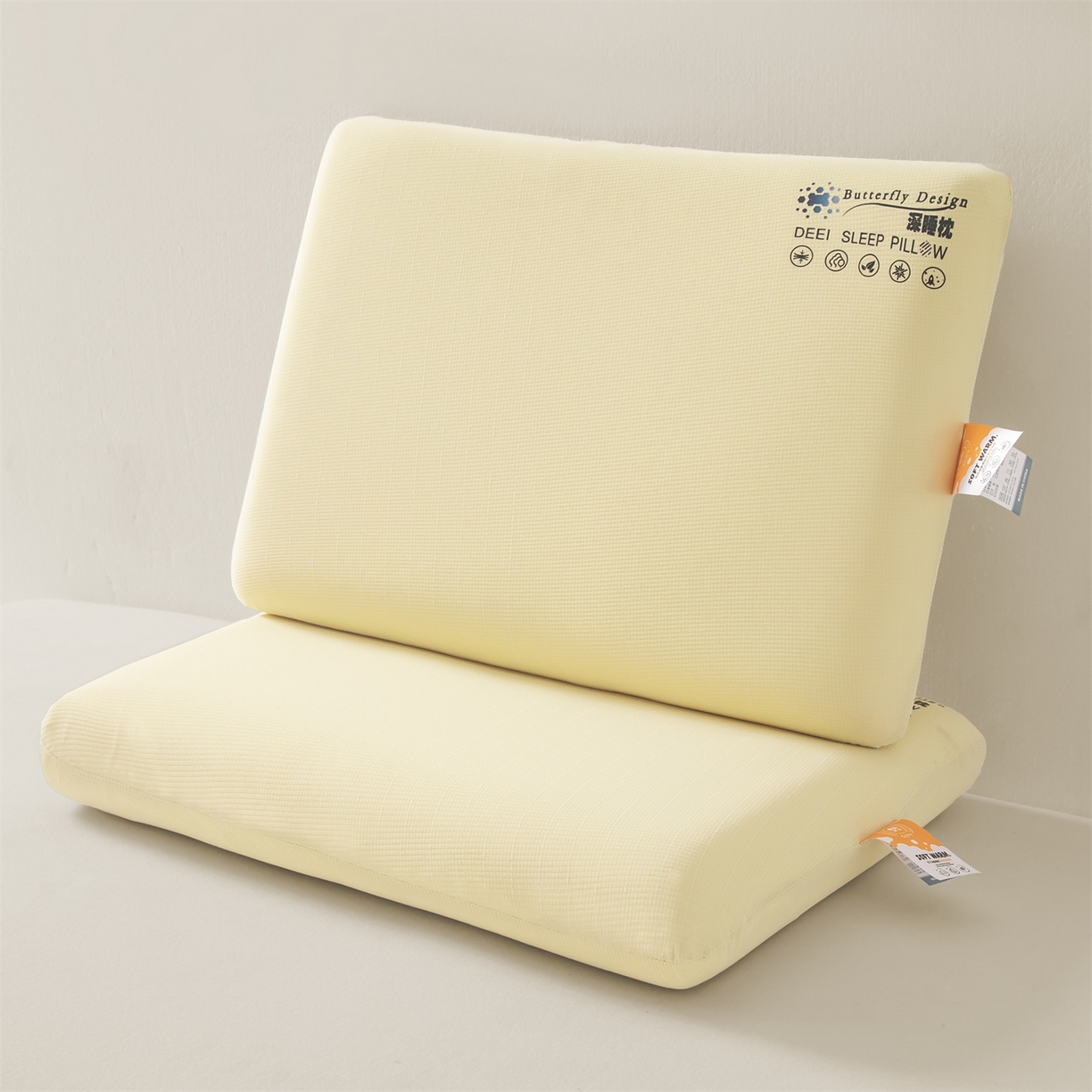 91家纺网 家纺一手货源 找家纺 麦肯锡 2025新款格纹简约深睡记忆枕枕头枕芯 黄色