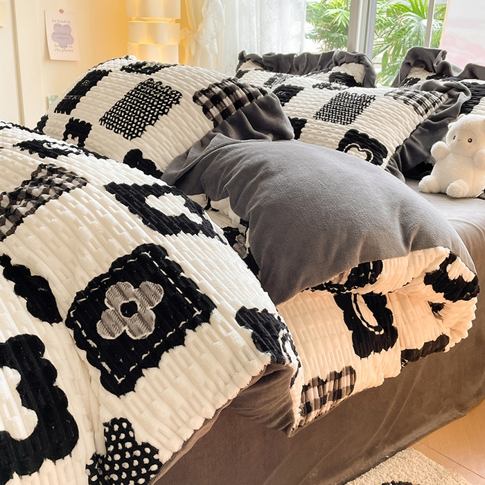 摩妮卡 2025新款提花豆豆绒卡通印花牛奶绒四件套 柔伊