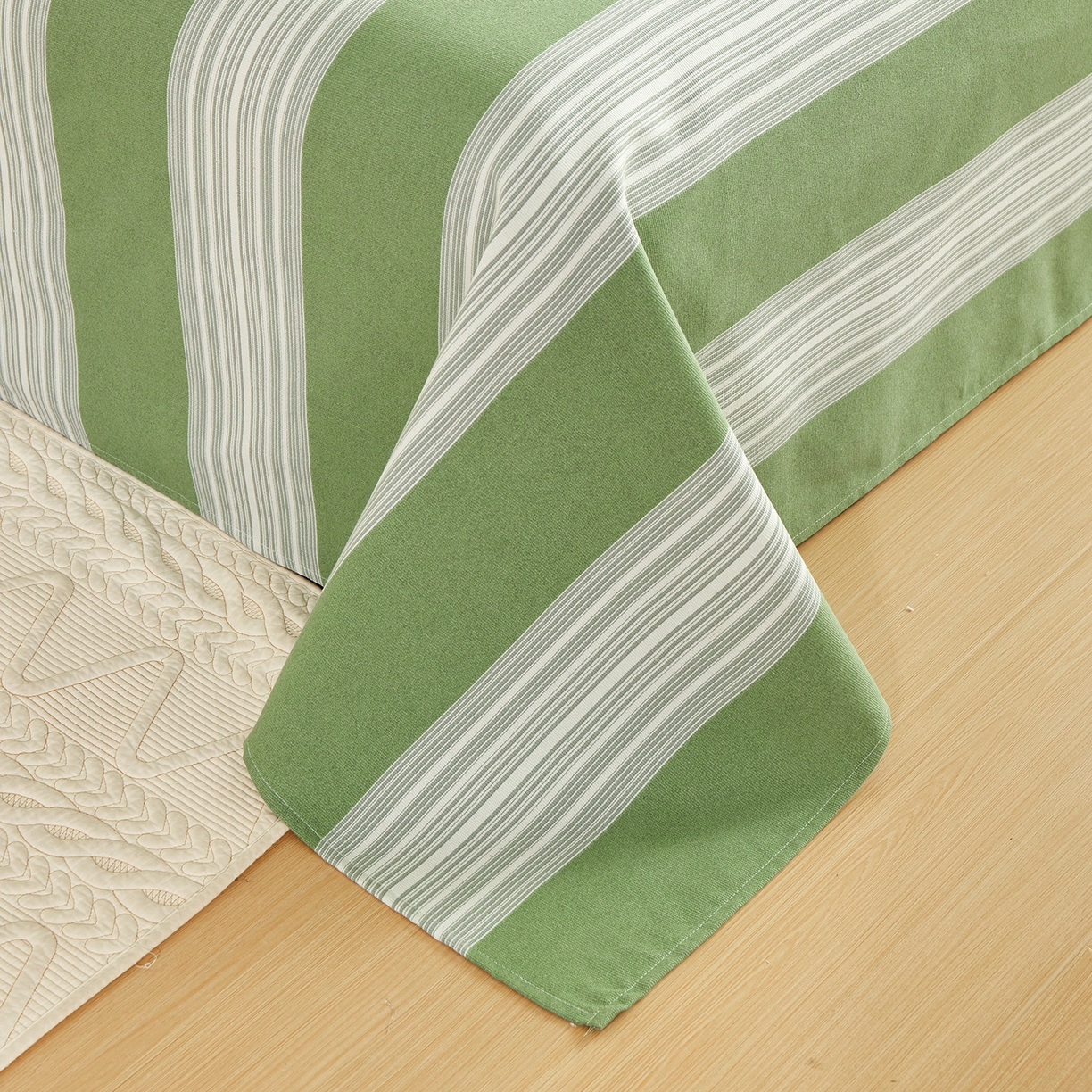 91家纺网 家纺一手货源 找家纺 青泽家纺 2025新款原棉标老粗布系列床单三件套 时尚绿