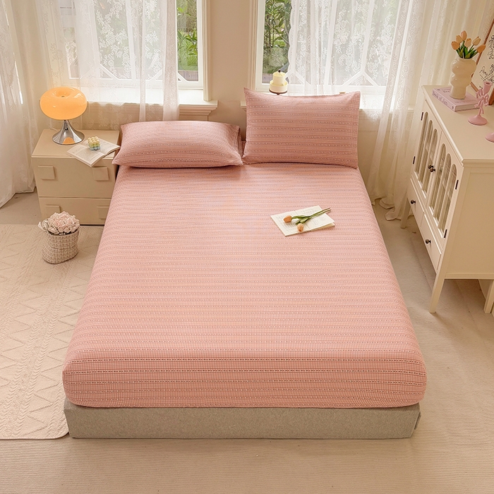 91家纺网 家纺一手货源 找家纺 青泽家纺 2025新款原棉老粗布床笠系列 粉黛