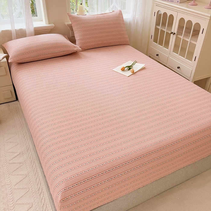 91家纺网 家纺一手货源 找家纺 青泽家纺 2025新款原棉老粗布床笠系列 粉黛