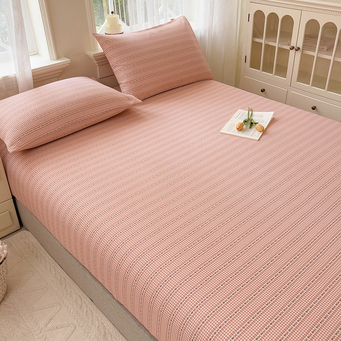 91家纺网 家纺一手货源 找家纺 青泽家纺 2025新款原棉老粗布床笠系列 粉黛