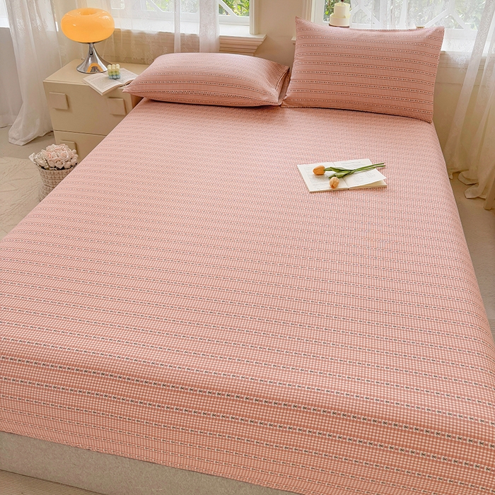 91家纺网 家纺一手货源 找家纺 青泽家纺 2025新款原棉老粗布床笠系列 粉黛