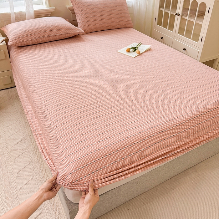 91家纺网 家纺一手货源 找家纺 青泽家纺 2025新款原棉老粗布床笠系列 粉黛