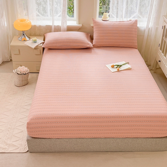 91家纺网 家纺一手货源 找家纺 青泽家纺 2025新款原棉老粗布床笠系列 粉黛