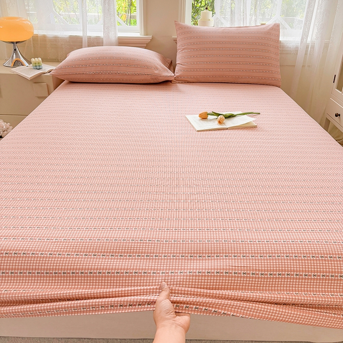 91家纺网 家纺一手货源 找家纺 青泽家纺 2025新款原棉老粗布床笠系列 粉黛