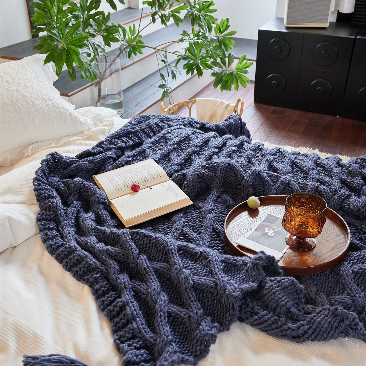 91家纺网 家纺一手货源 找家纺 暖绵绵家纺 2025新款柔软舒适立体编制针织毯-索尔曼 索尔曼-蓝色